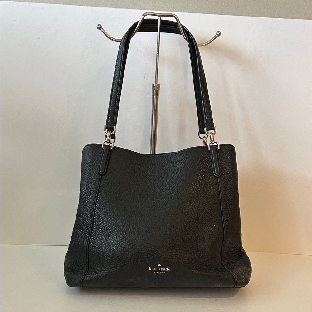 Kate Spade Black Pebbled Leather Shoulder Tote Bag Quiet Luxury Minimalist